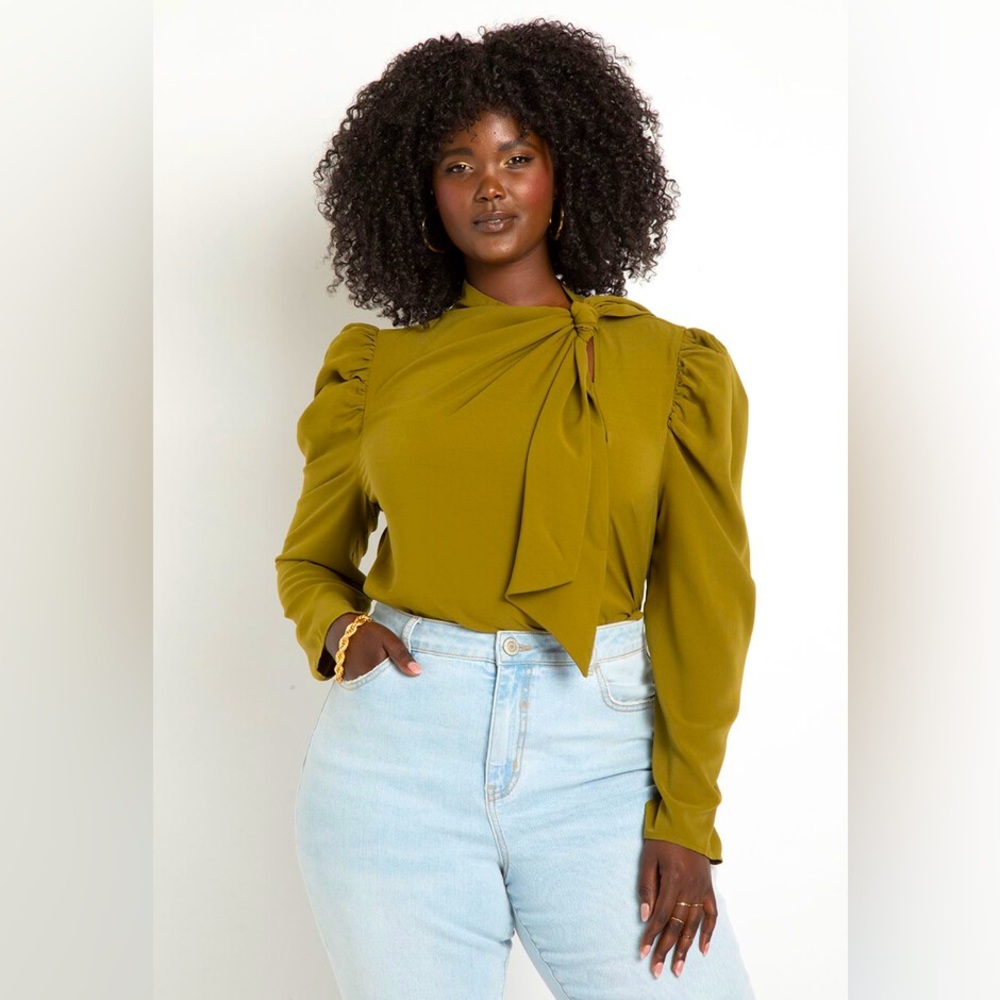 Eloquii NWT Tie Neck Puff Sleeve Blouse | 22